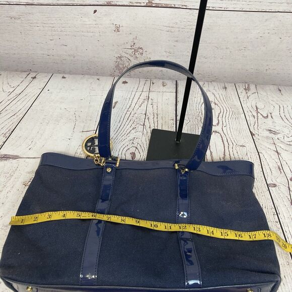 Tory Burch Canvas Jane Tote Shoulder Bag Beach‎ Navy Blue Double Straps Travel - Picture 11 of 14